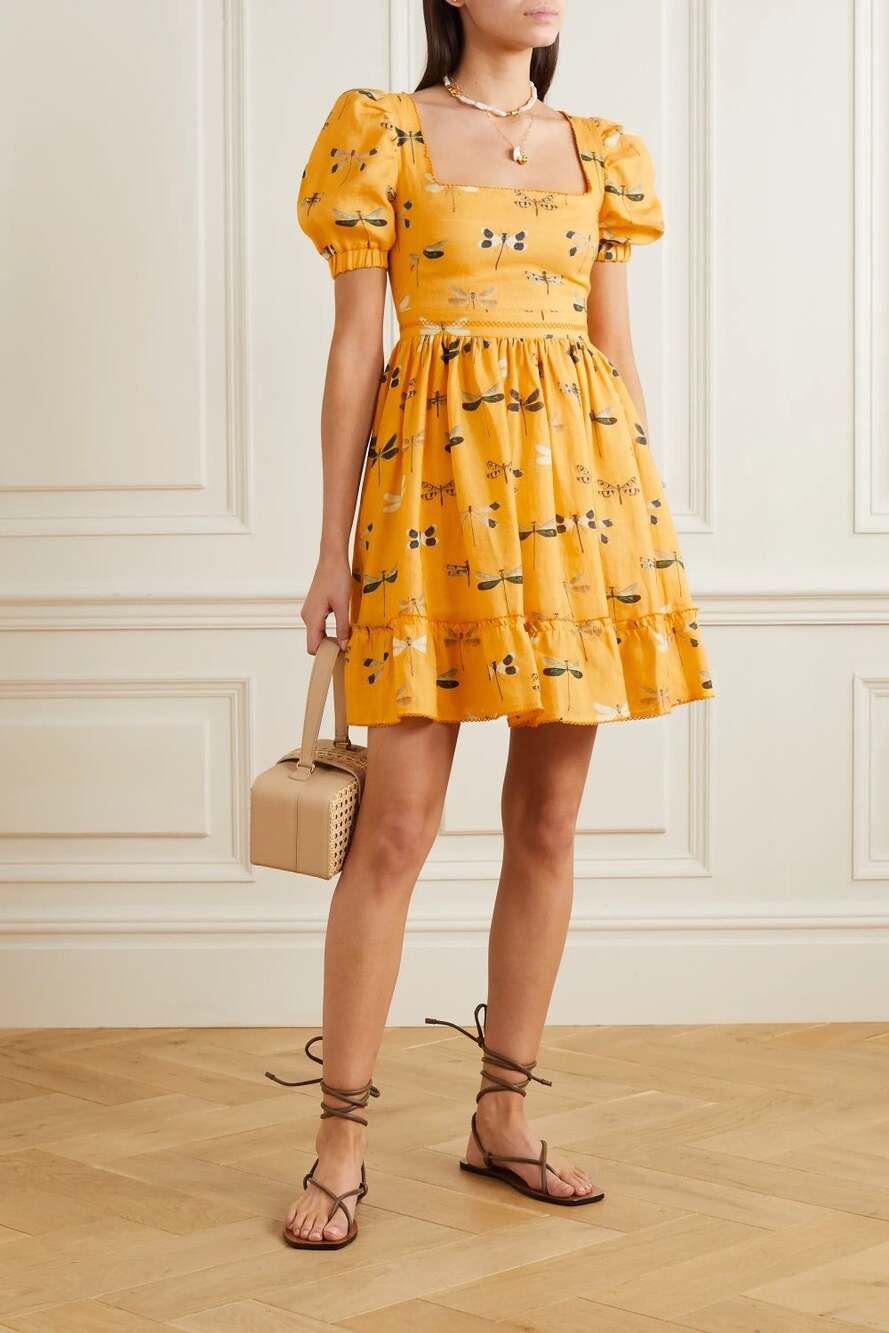Agua by Agua Bendita Pomelo XL Linen Saffron Dragonfly Mini Dress NWT
